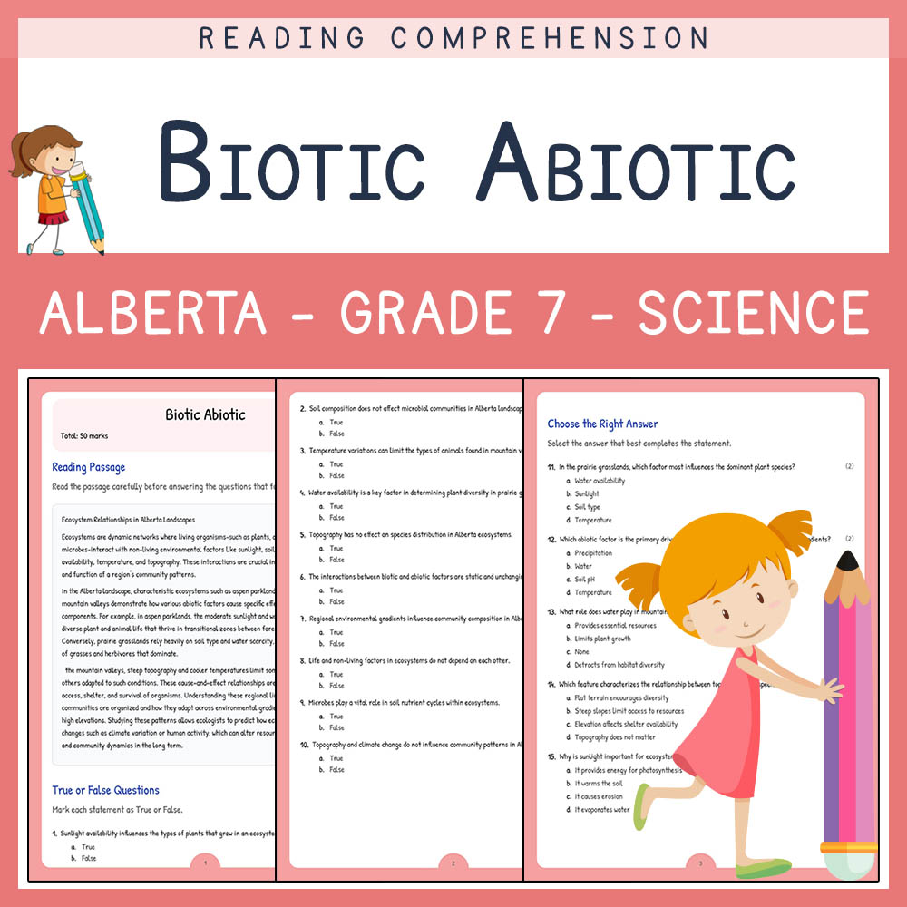 Grade 7 Science worksheet elena worksheet — Grade 7 Science Assessment | Biotic Abiotic Worksheet Elena | Alberta — page 1