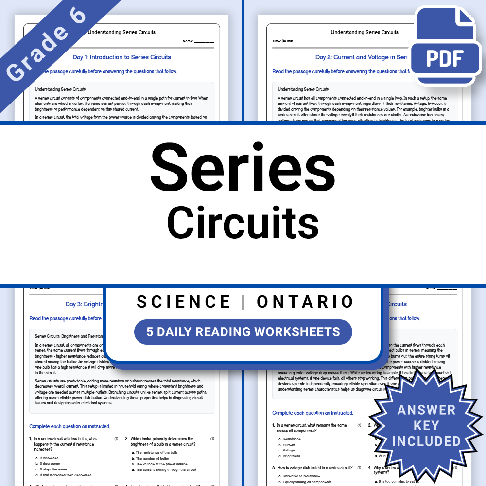 Grade 6 Science Lesson Group – Circuits and Energy Ontario Framework — included worksheet 1