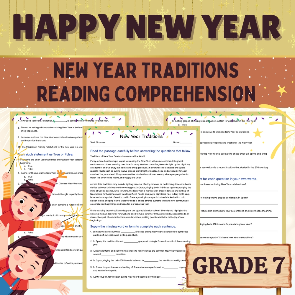 Grade 7 Seasonal | New Year Traditions Worksheet 
