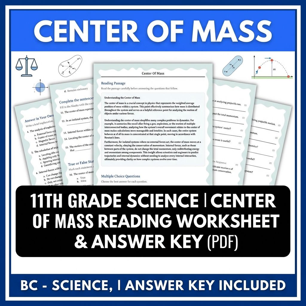 11th Grade Science | Center Of Mass Reading Worksheet & Answer Key (PDF)
