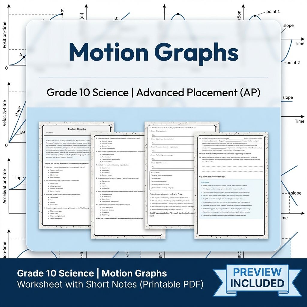 Grade 10 Science | Motion Graphs Worksheet with Short Notes (Printable PDF)