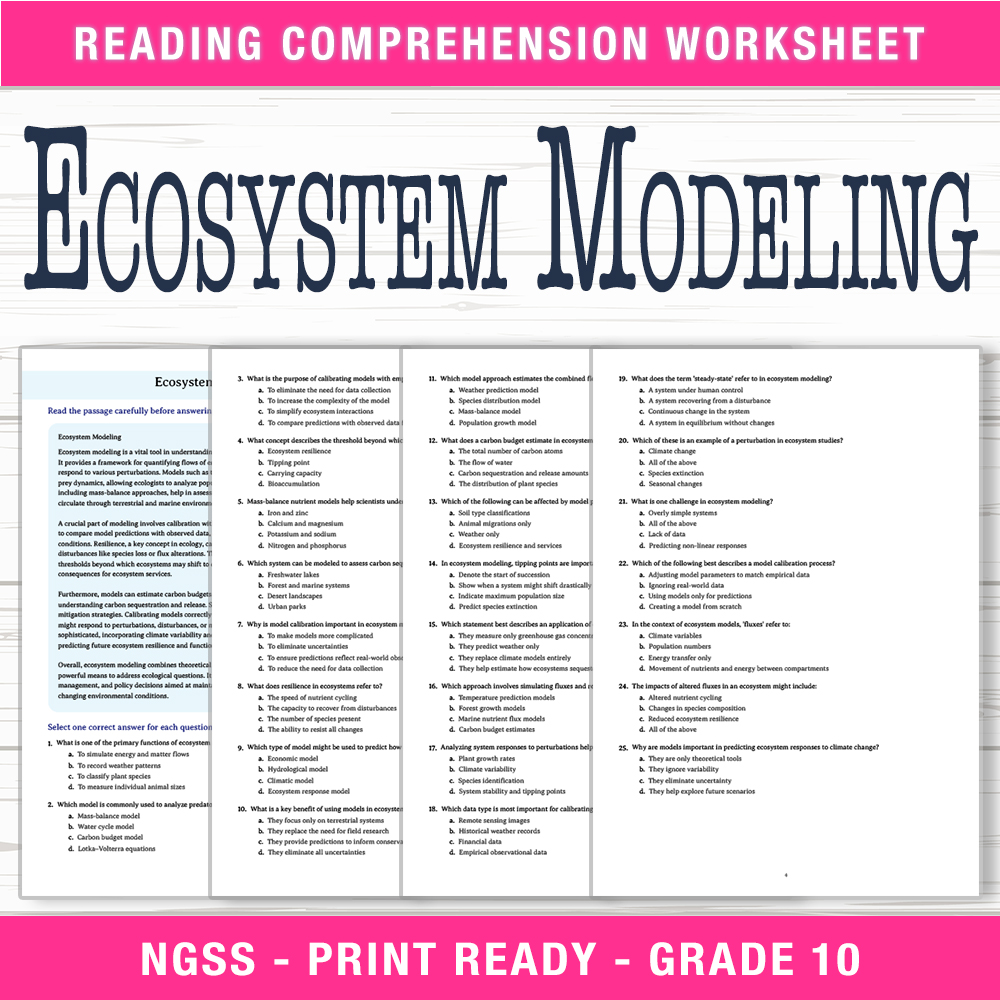 Grade 10 Science worksheet worksheet — Grade 10 Science – Ecosystem Modeling Worksheet (PDF + Answer Key) — page 1