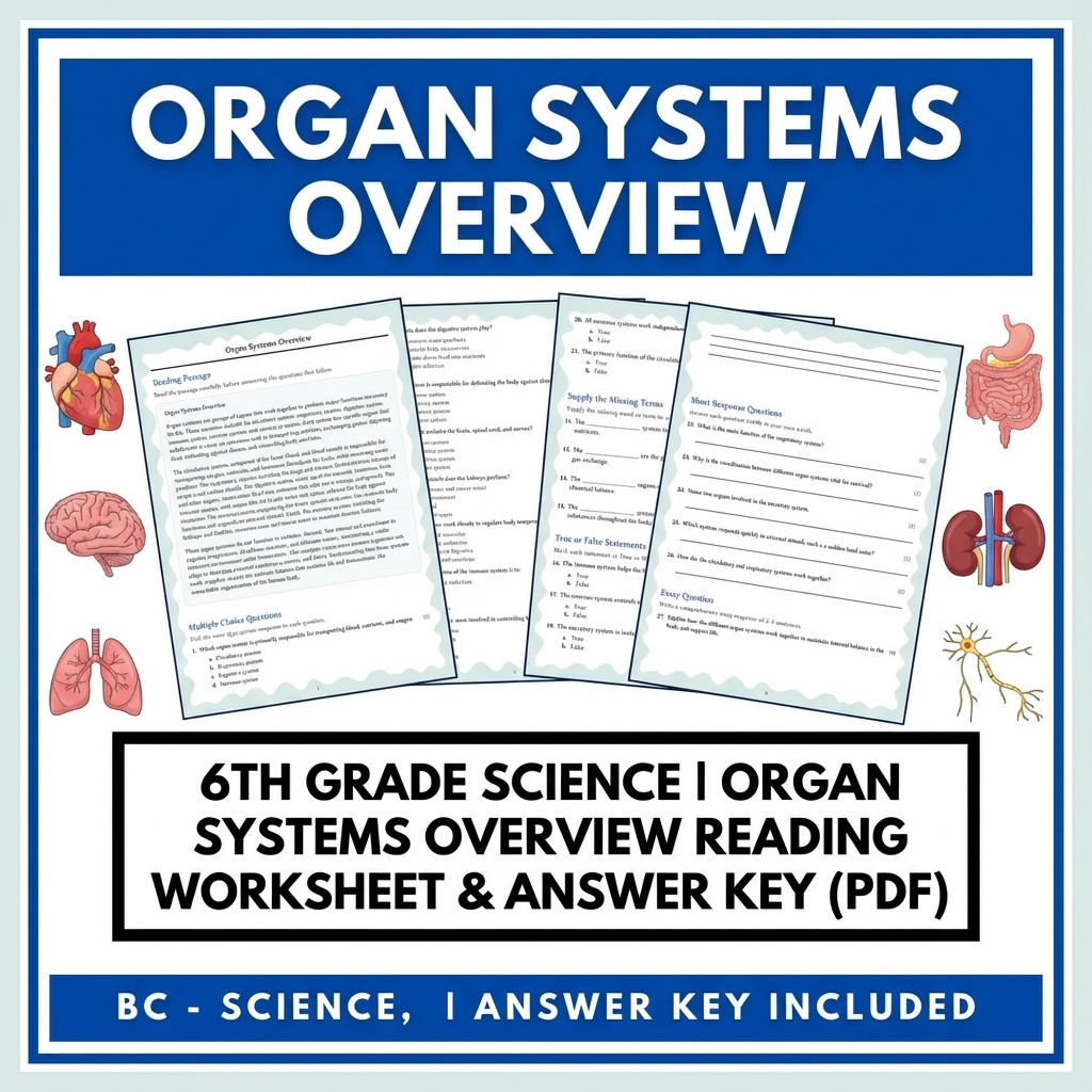 Grade 6 Science reading worksheets — 6th Grade Science | Organ Systems Overview Reading Worksheet & Answer Key (PDF)