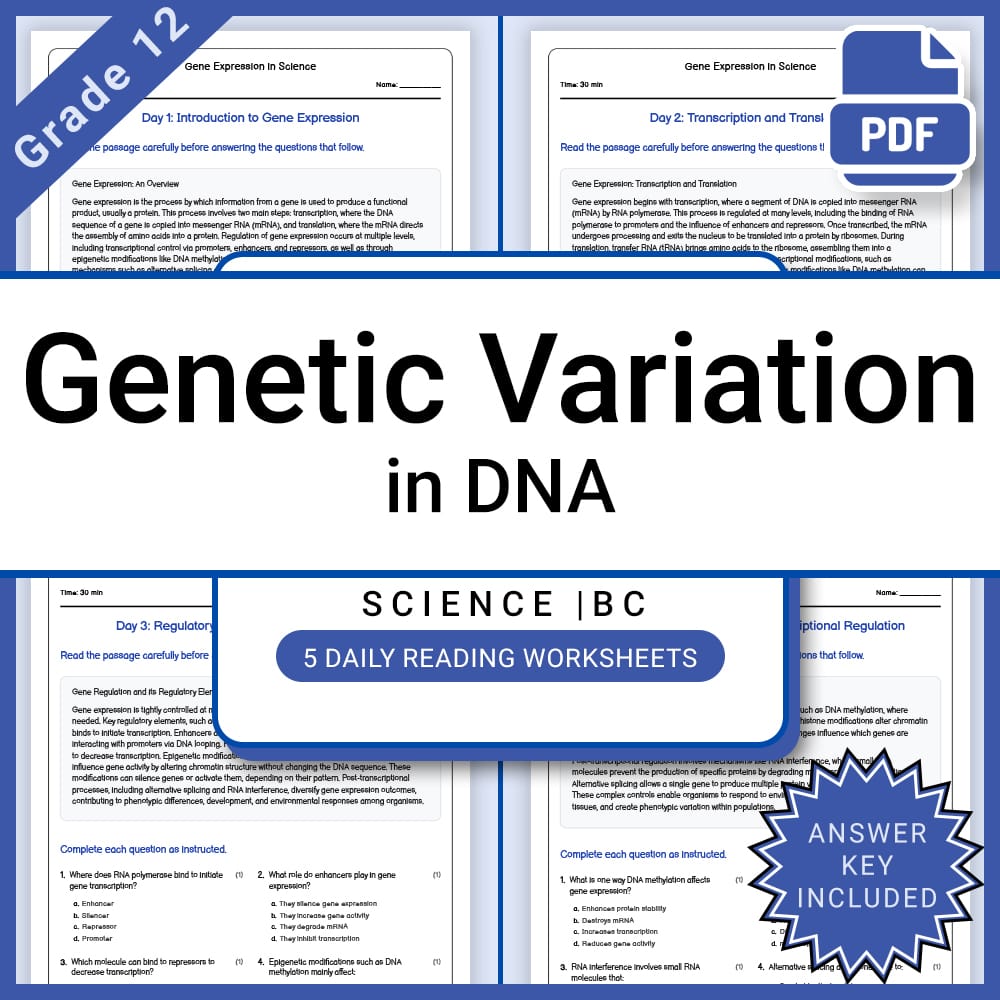 Grade 12 Science – Genetic Variation in DNA Daily Reading Worksheet + Answer Key