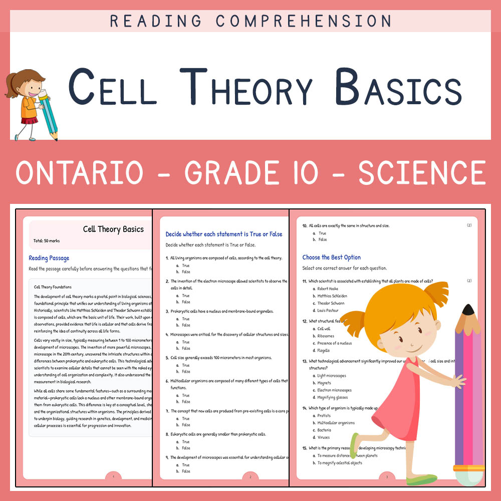 Grade 10 Science worksheet elena worksheet — Grade 10 Science | Cell Theory Basics Worksheet | Ontario Standard — page 1