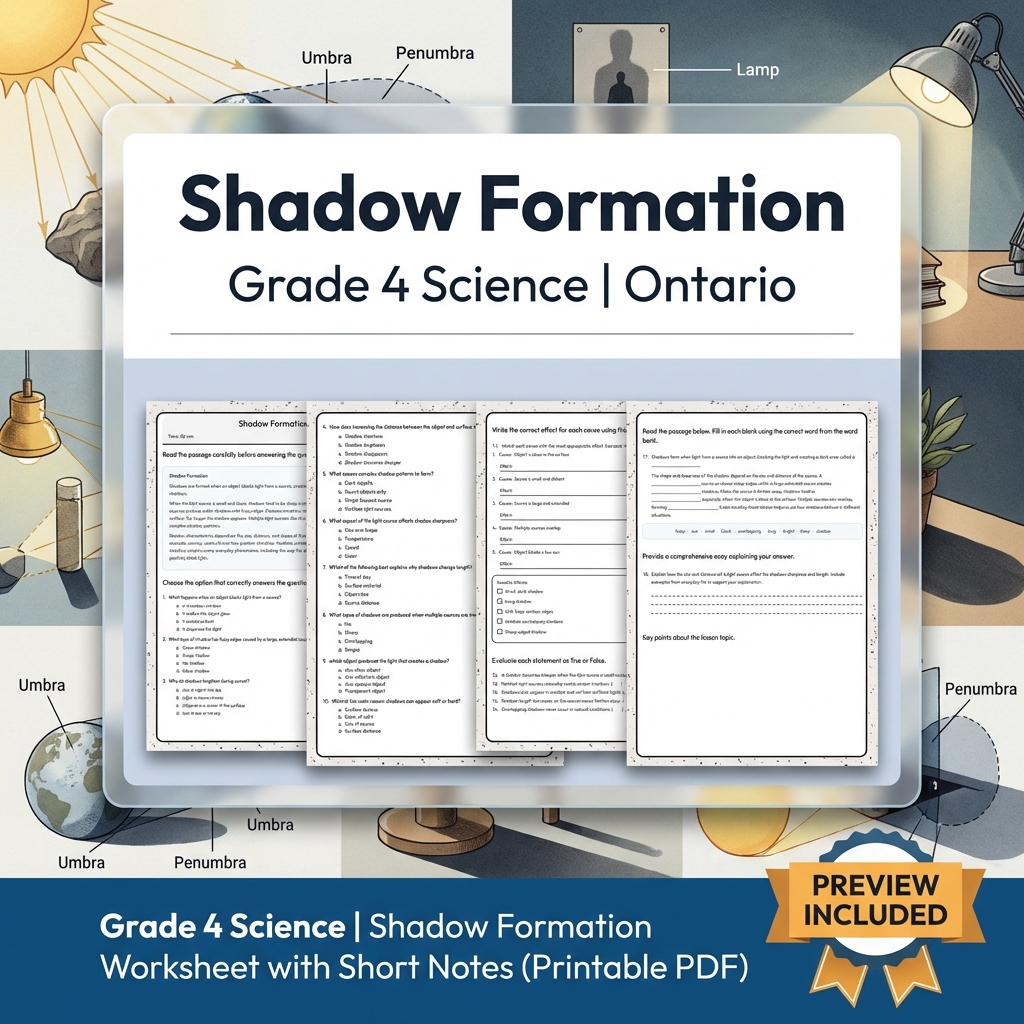 Grade 4 Science Lesson Bundle | Sound, Light & Shadow Activities — included worksheet 2