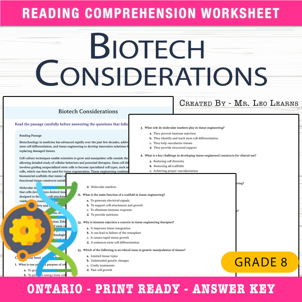 Grade 8 Science worksheet worksheet — Grade 8 Science — Biotech Considerations Worksheet for Mastery — page 1