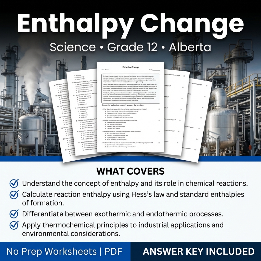 Enthalpy Change Worksheet | Grade 12 Science | Alberta Standards