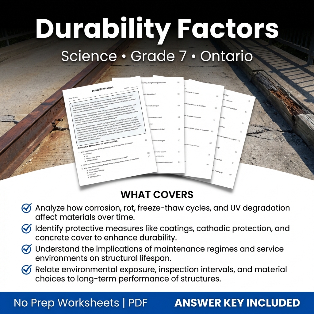 Grade 7 Science Worksheet on Durability Factors | Ontario Standards
