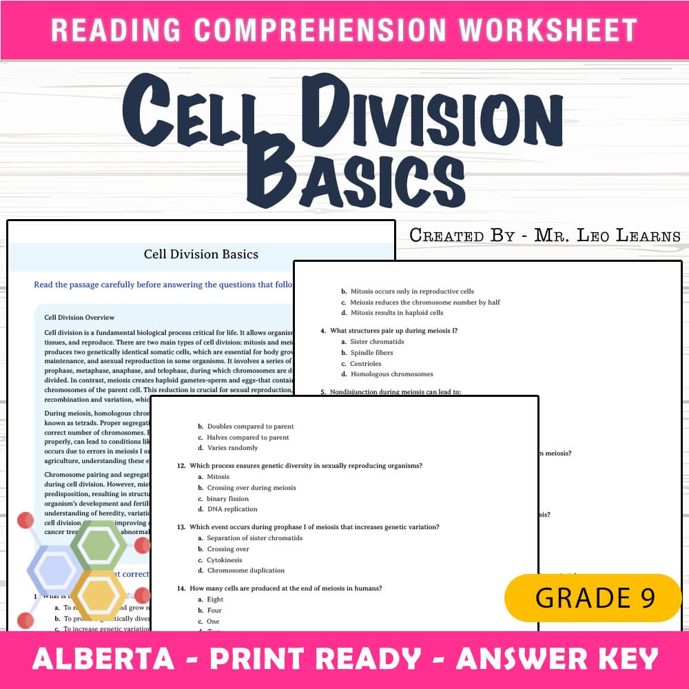 Grade 9 Science worksheet mcq paper worksheet — Grade 9 Science — Worksheet MCQ Paper for Mastering Cell Division — page 1