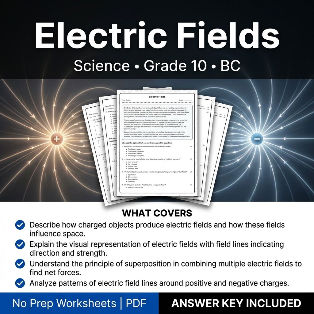 10th Grade Science | Electric Fields Worksheet with Answer Key (Printable PDF)