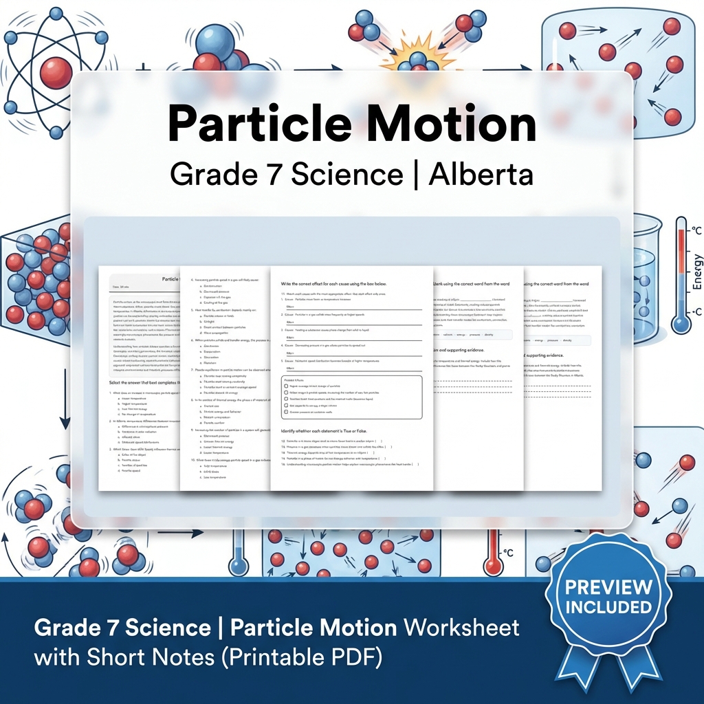 Grade 7 Science | Particle Motion Worksheet with Short Notes (Printable PDF)