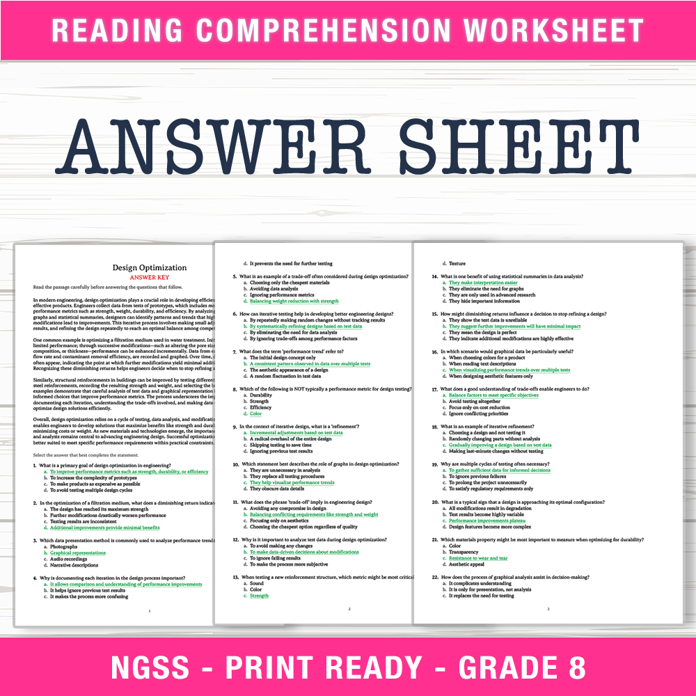 Grade 8 Science worksheet worksheet — Grade 8 Science | Design Optimization Worksheet (PDF + Answer Key) — page 2
