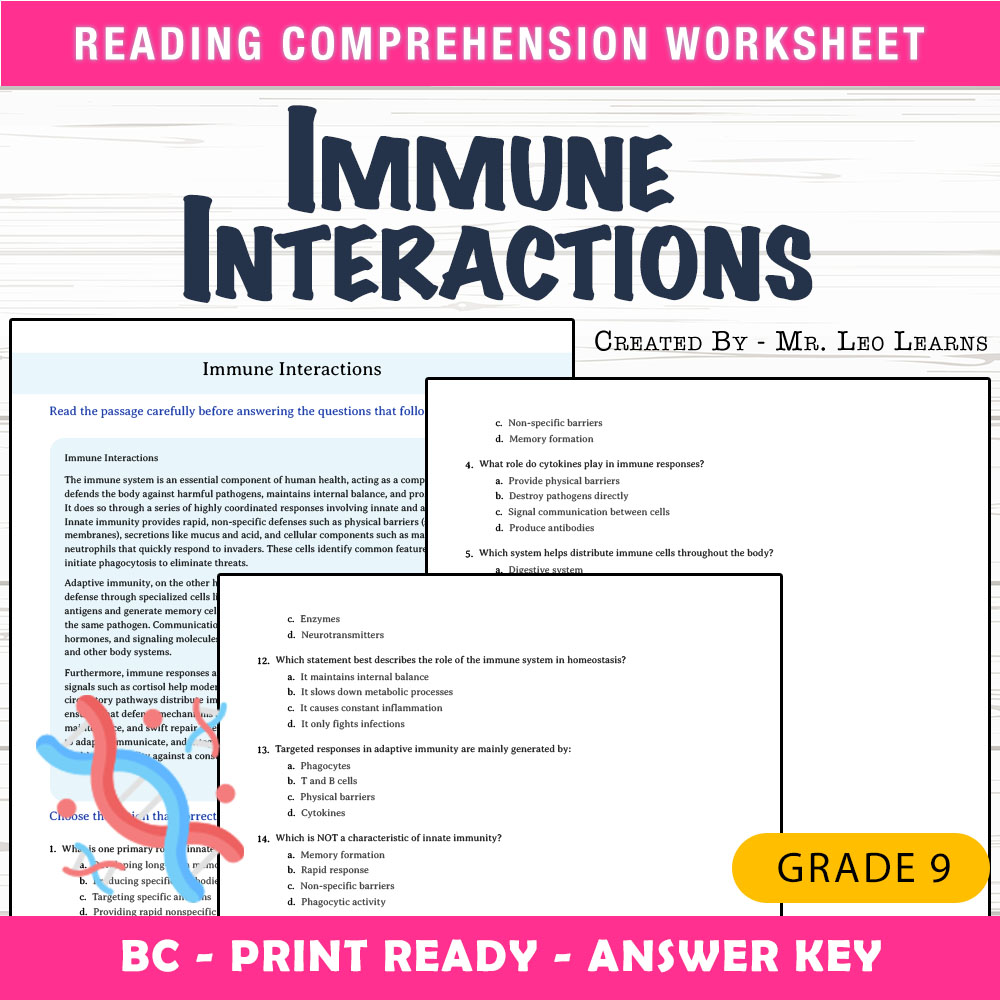 Grade 9 Science worksheet mcq paper worksheet — Grade 9 Science — Worksheet MCQ Paper for Mastering Immune Interactions —…