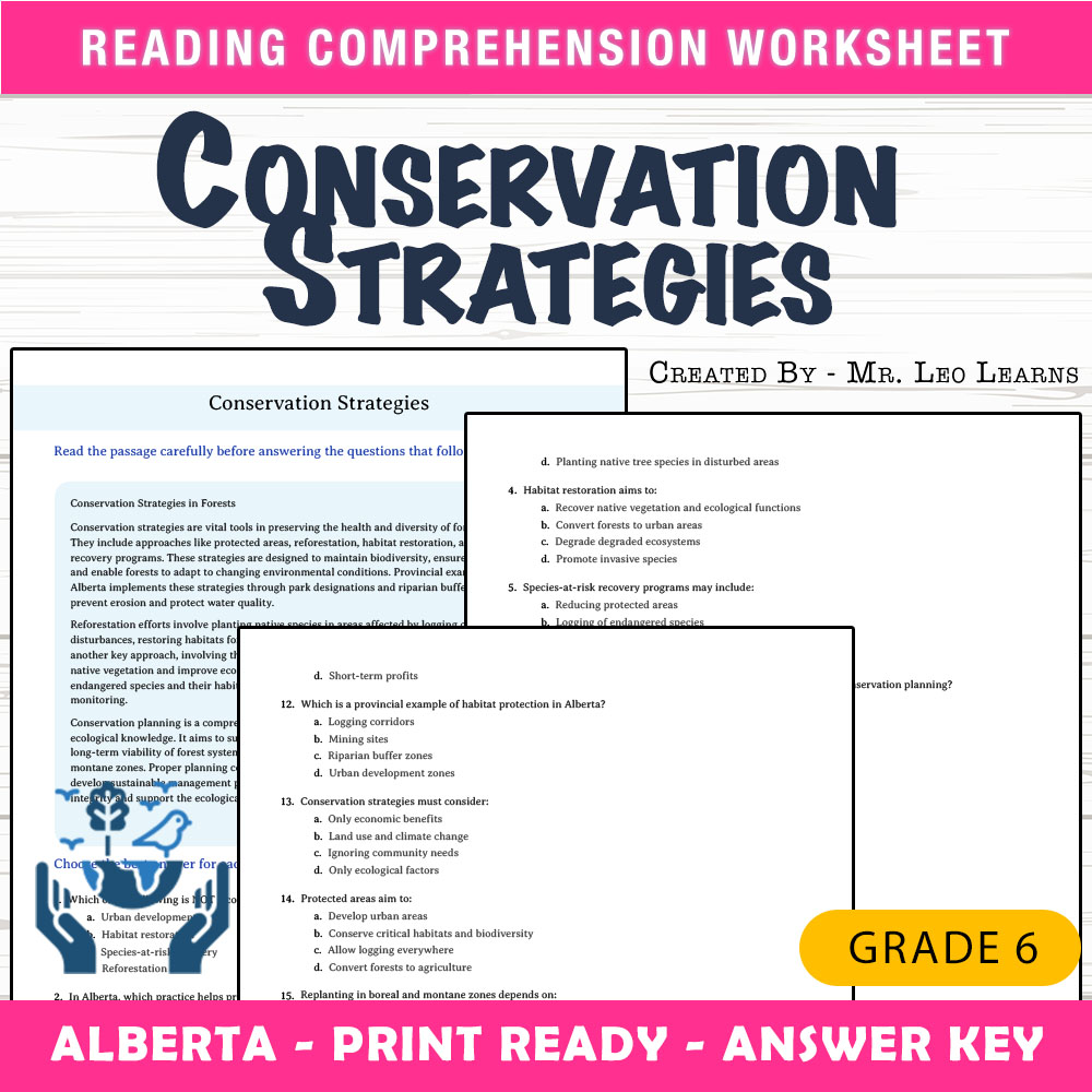 Grade 6 Science worksheet mcq paper worksheet — Grade 6 Science — Conservation Strategies Worksheet for Mastery — page 1