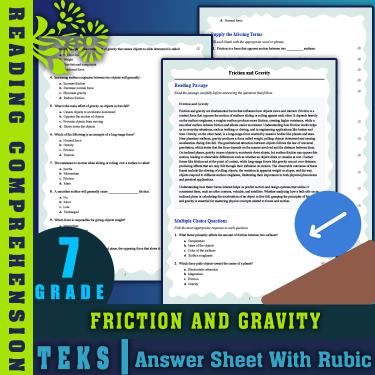 Grade 7 Science reading worksheets worksheet — Grade 7 Science | Friction and Gravity Reading Worksheet (PDF + Answer Key)…