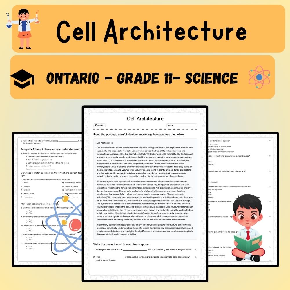 Grade 11 Science worksheet worksheet — Grade 11 Science | Cell Architecture Worksheet – Ontario Standards — page 1