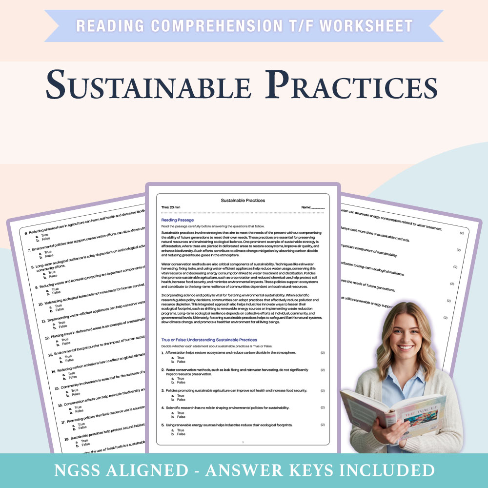 Science reading comprehensions true or false worksheet worksheet — 6th Grade Science | Sustainable Practices True/False Wo…