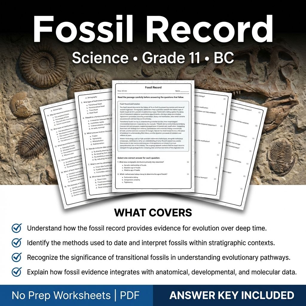 11th Grade Science Worksheet | Fossil Record & Dating Techniques (Printable PDF)