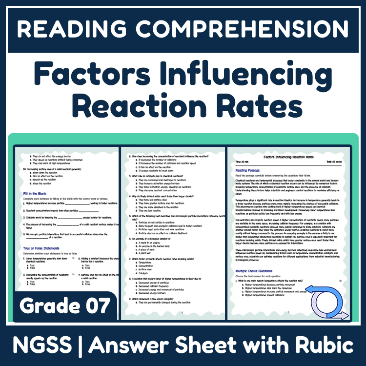 Science reading worksheets worksheet — Grade 7 Science Reading Worksheet | Understanding Chemical Reactions & Rates — page 1