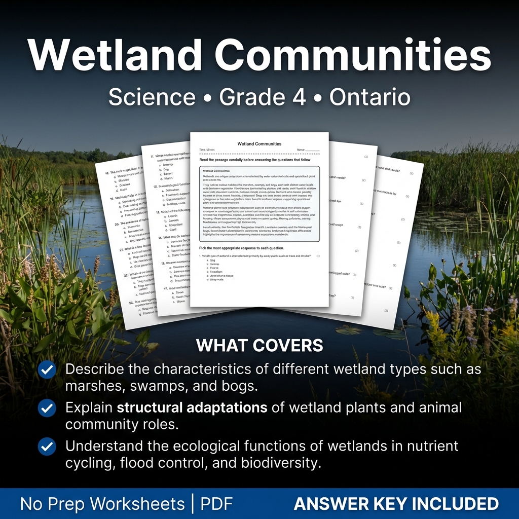Wetland Communities Science Worksheet | Grade 4 Ontario Standards