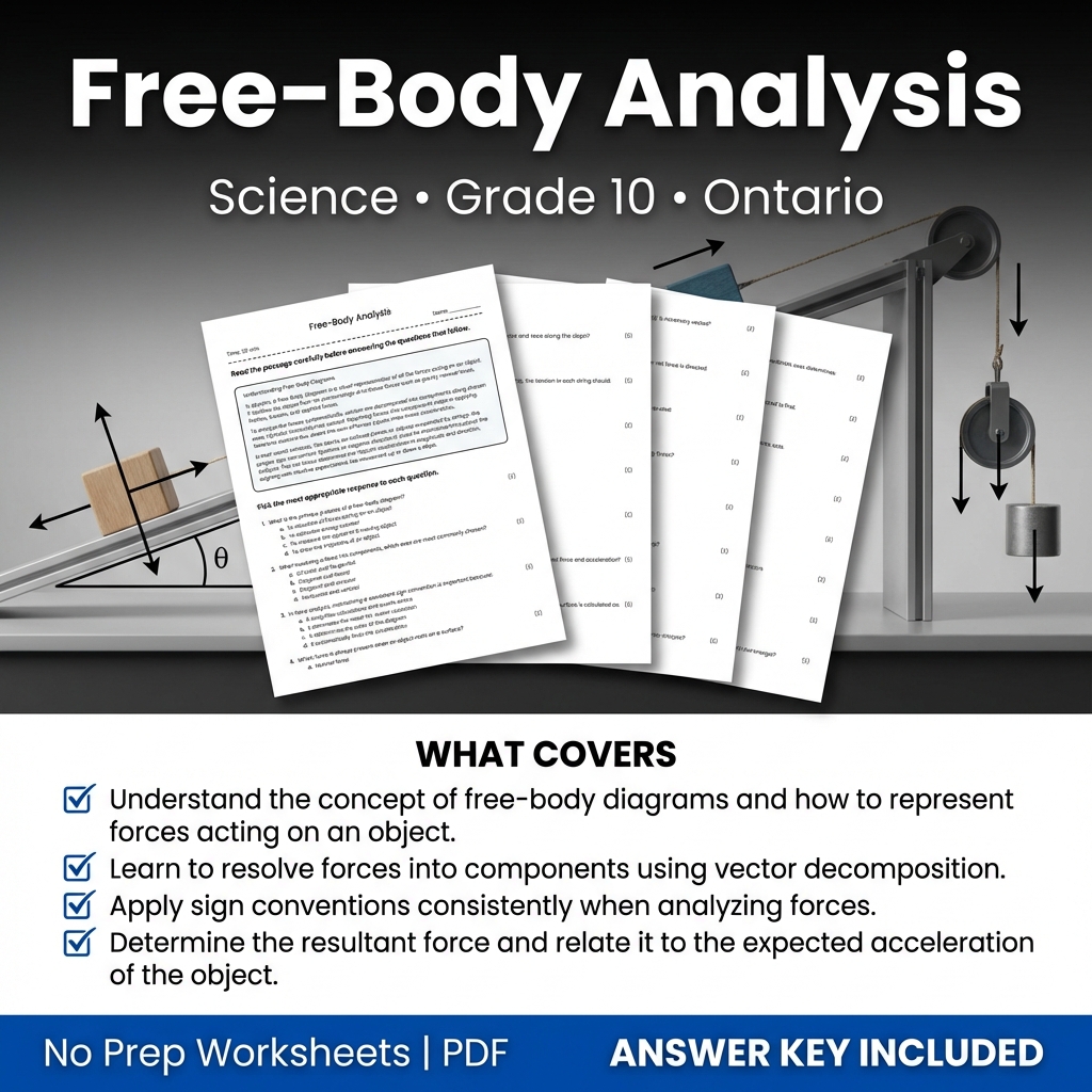 Free-Body Analysis Worksheet | 10th Grade Science | Ontario Standards