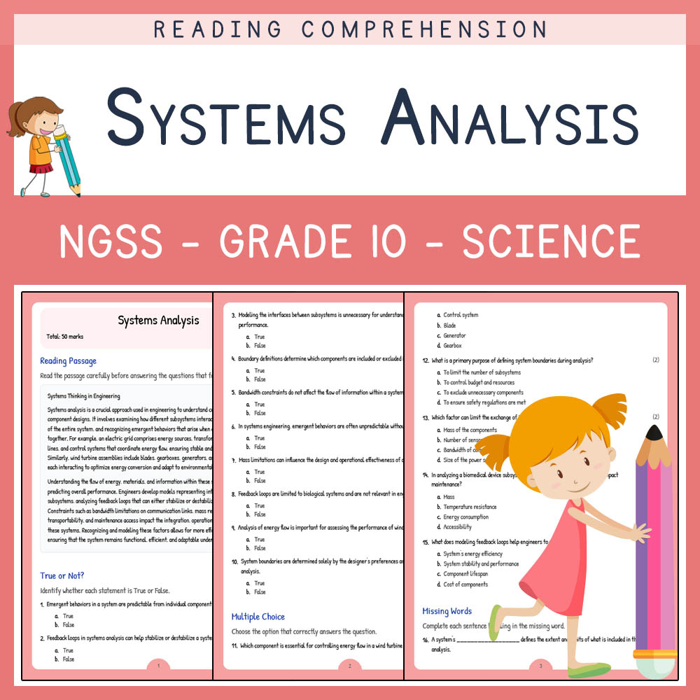 Grade 10 Science worksheet worksheet — Grade 10 Science | Systems Analysis Worksheet & Answer Key – NGSS Aligned — page 1