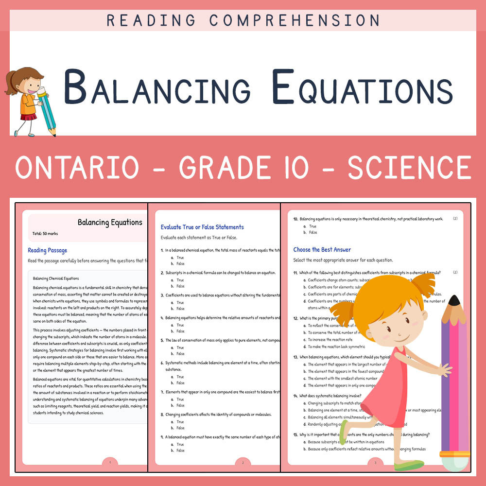 Grade 10 Science worksheet elena worksheet — Grade 10 Science | Balancing Equations Worksheet | Ontario Standard — page 1