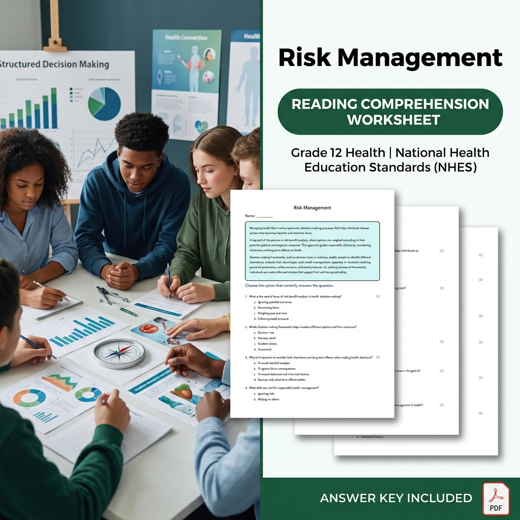 Risk Management Health Worksheet | NHES Grade 12 Assessment