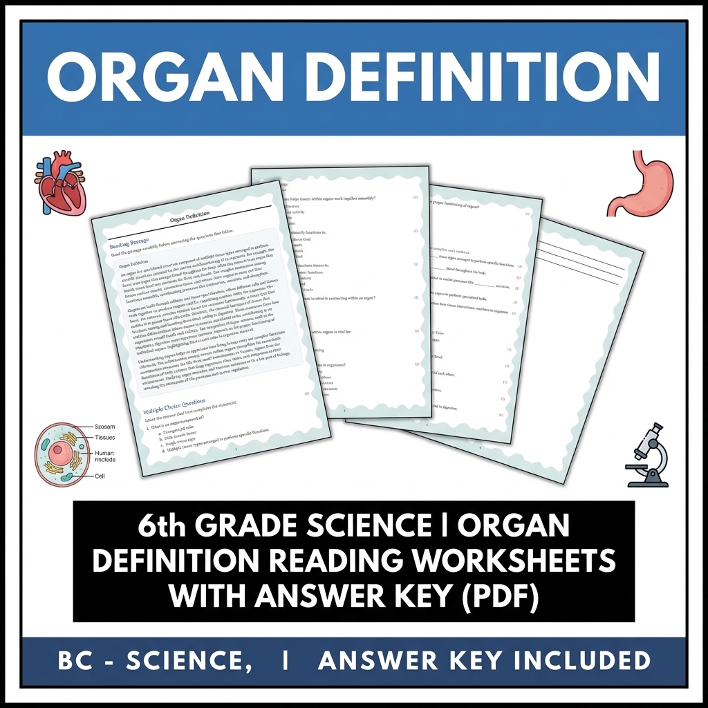 6th Grade Science | Organ Definition Reading Worksheets with Answer Key (PDF)