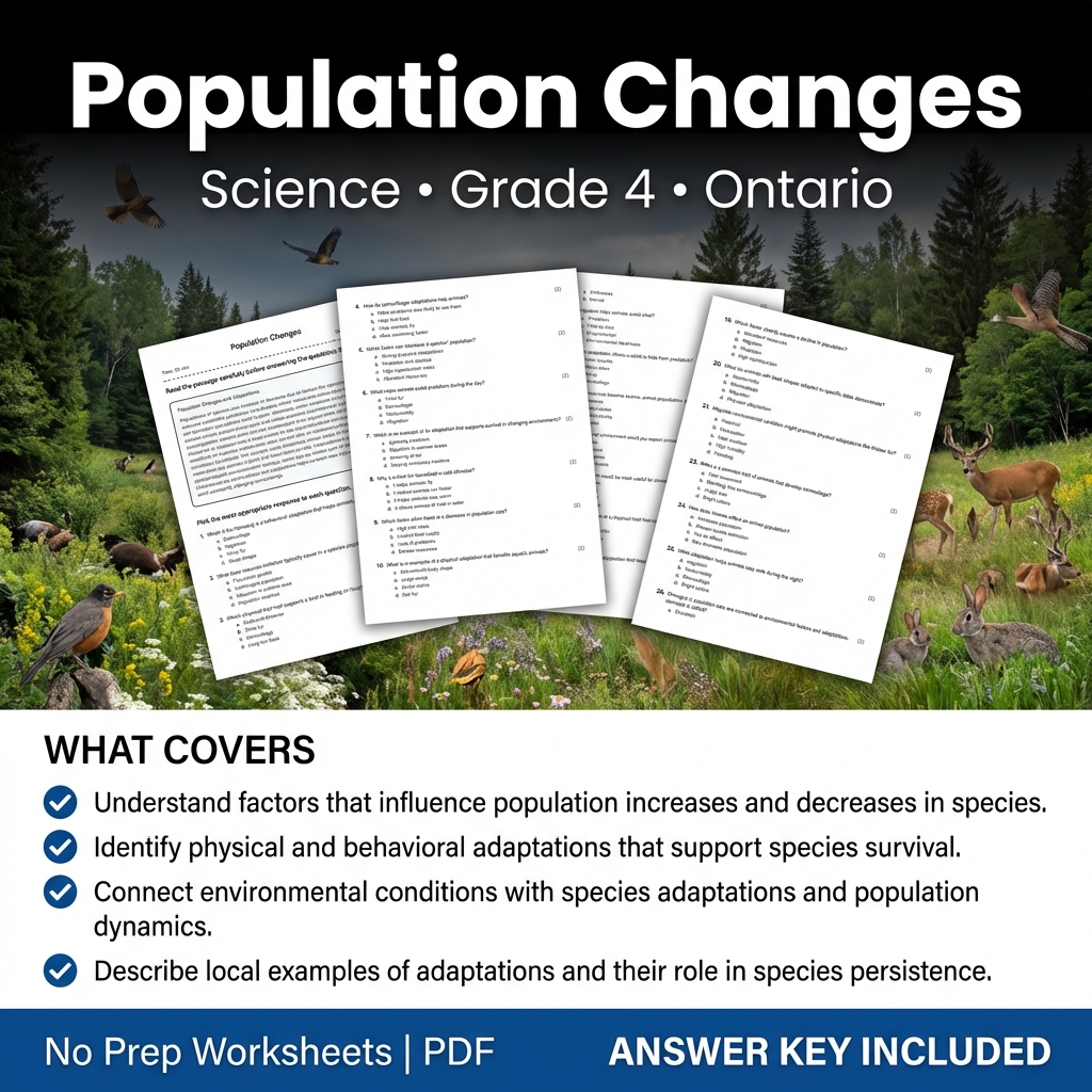 Population Changes Worksheet | Grade 4 Science | Ontario Standards