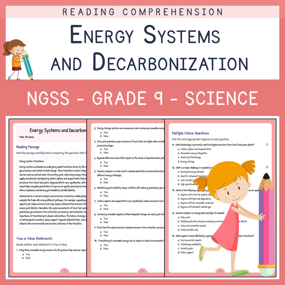 Grade 9 Science worksheet worksheet — Grade 9 Science | Energy Systems & Decarbonization Worksheet (Answer Key + Rubric) —…
