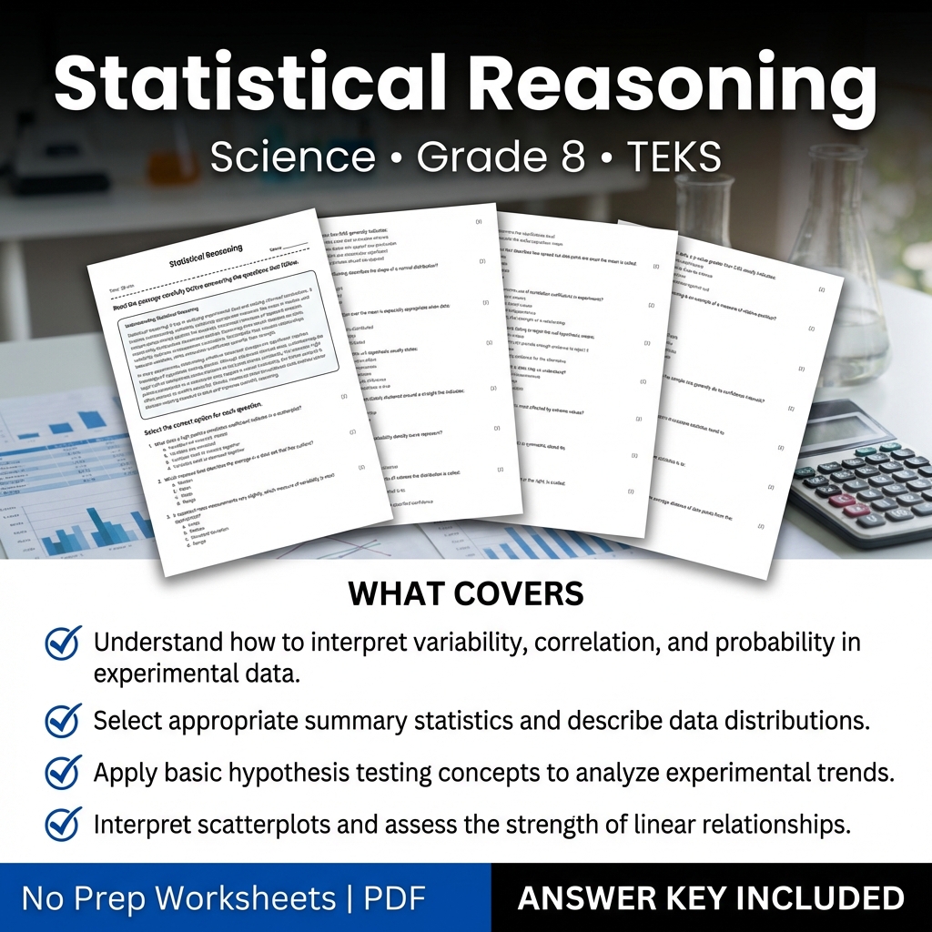 Grade 8 Science Worksheet on Statistical Reasoning | TEKS Aligned