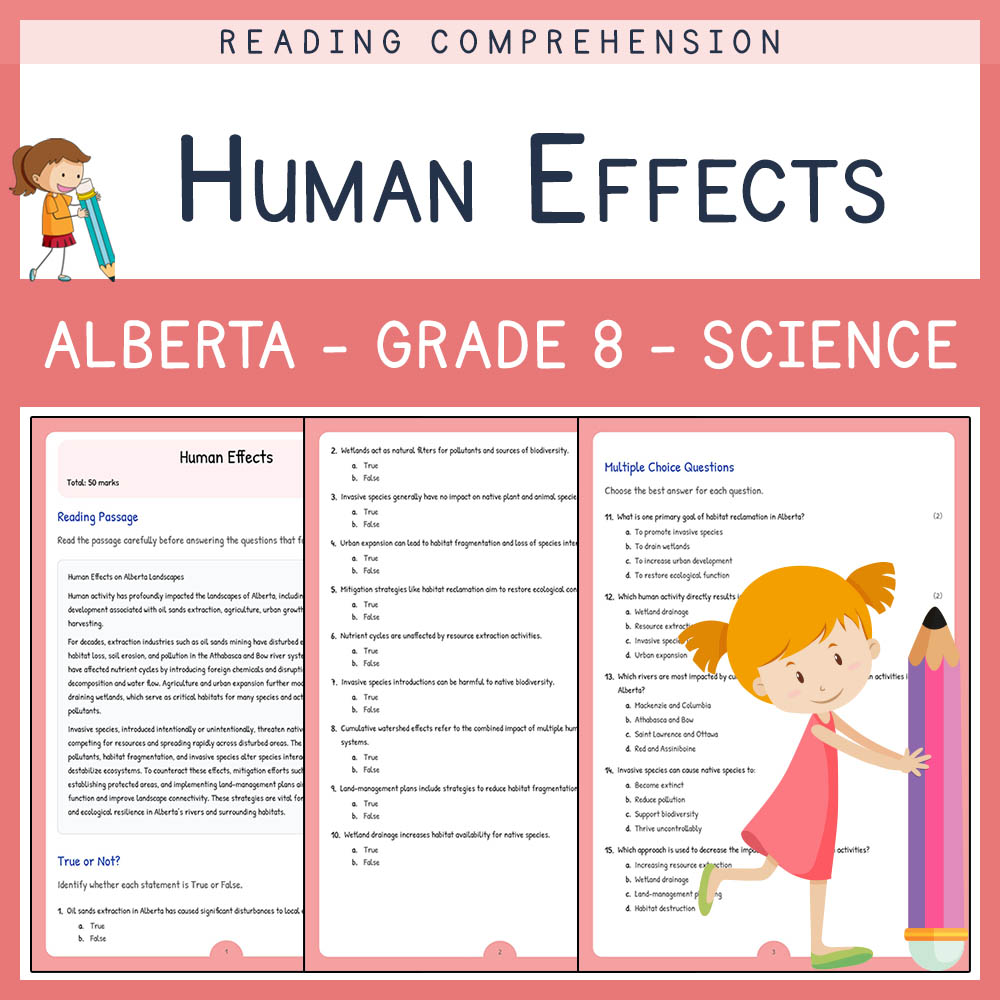 Grade 8 Science worksheet elena worksheet — Grade 8 Science | Human Effects Worksheet | Alberta Standards — page 1