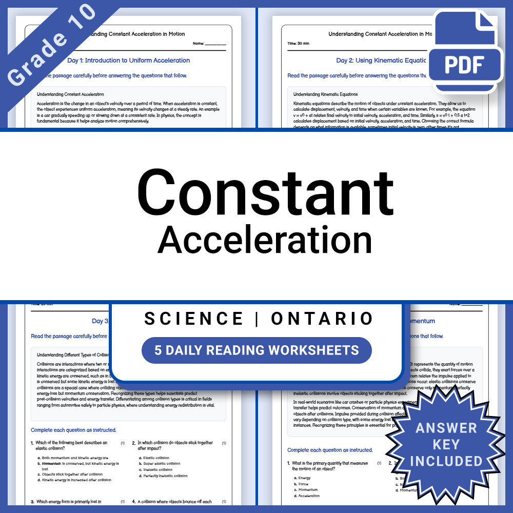 Grade 10 Science Lesson Bundle | Physics and Motion Ontario Framework — included worksheet 1