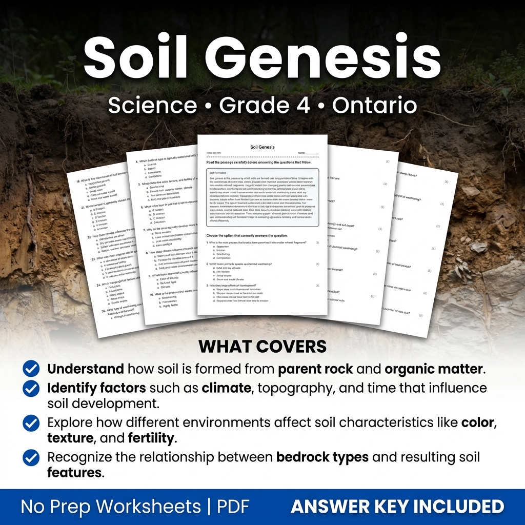 Soil Genesis Grade 4 Science Worksheet | Ontario Standards