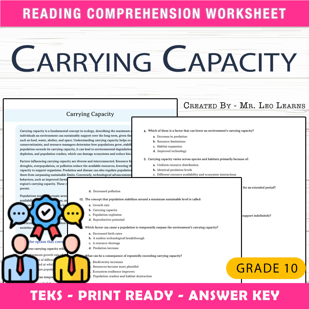 Grade 10 Science worksheet worksheet — Grade 10 Science — Carrying Capacity Worksheet for Understanding Ecology — page 1