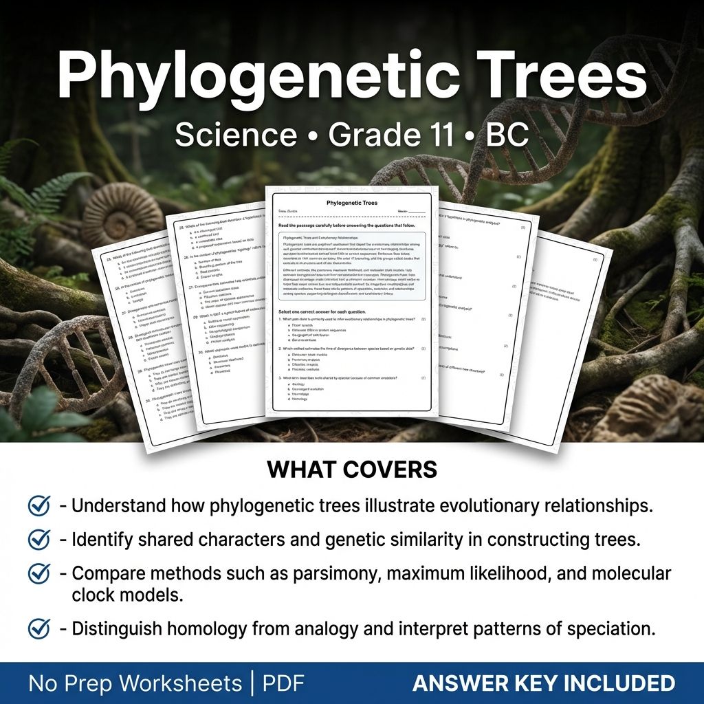 Grade 11 Science | Phylogenetic Trees Worksheet & Answer Key (Printable PDF)