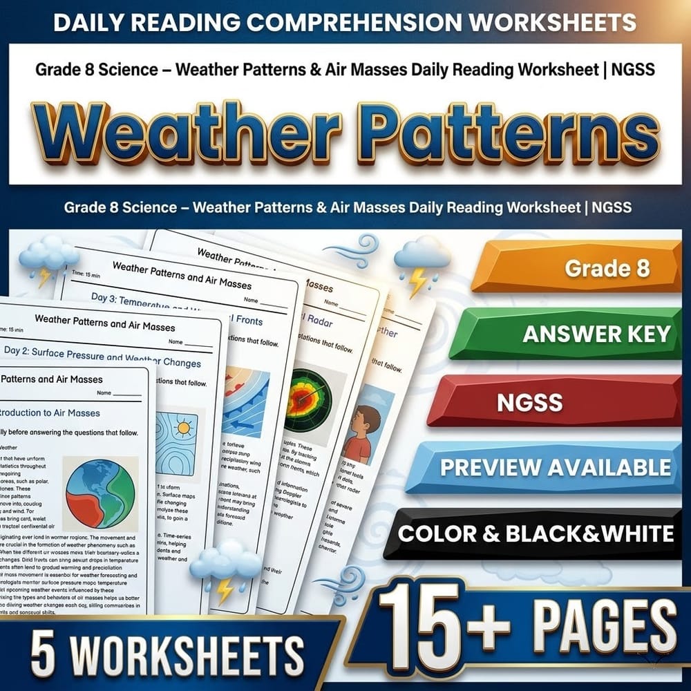 Grade 8 Science – Weather Patterns & Air Masses Daily Reading Worksheet | NGSS