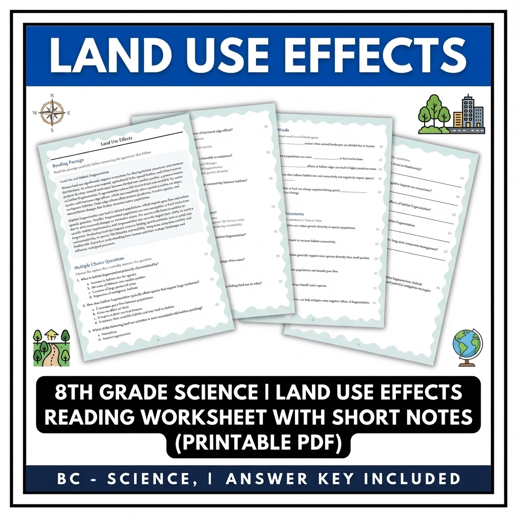 Grade 8 Science | Land Use Effects Reading Worksheet (PDF + Answer Key)