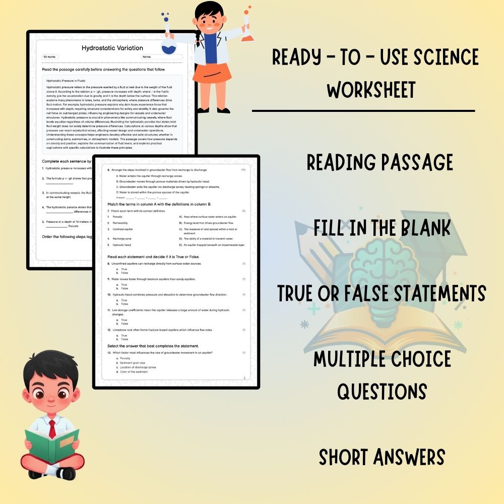 Grade 8 Science worksheet worksheet — Grade 8 Science Worksheet | Hydrostatic Variation – Concepts & Practice (PDF) — page 2
