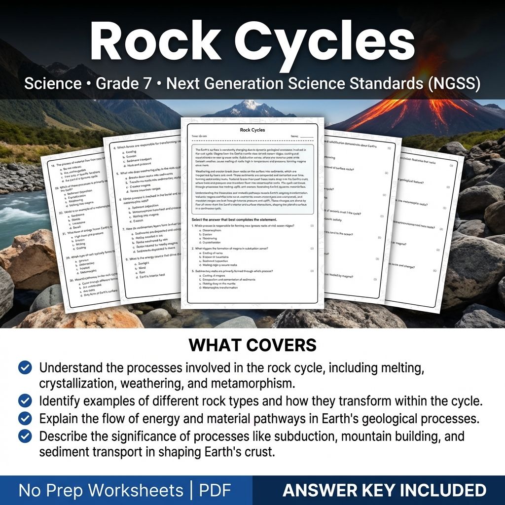 Grade 7 Science Worksheet | Rock Cycles - NGSS Aligned Printable Practice