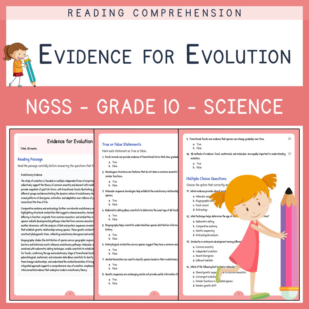 Grade 10 Science worksheet worksheet — Grade 10 Science | Evidence for Evolution Worksheet (PDF & Answer Key) — page 1
