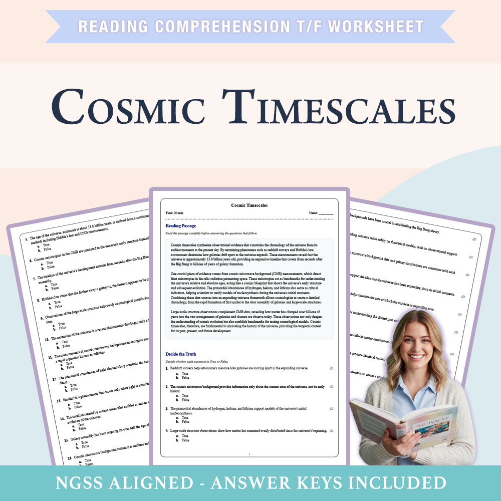 Grade 9 Science reading comprehensions true or false worksheet worksheet — 9th Grade Science | Cosmic Timescales Worksheet…