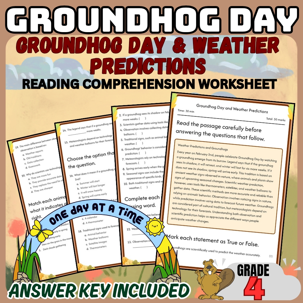 Grade 4 Holiday | Groundhog Day for Weather Predictions | PDF + Answer Key