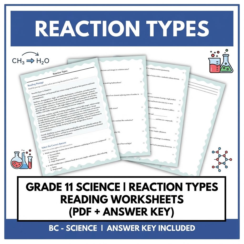Grade 11 Science | Reaction Types Reading Worksheets (PDF + Answer Key)
