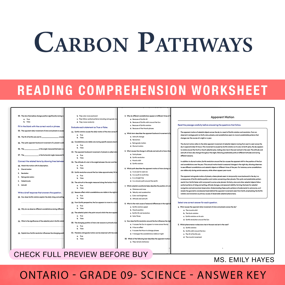 Grade 9 Science worksheet worksheet — Grade 9 Science | Carbon Pathways Worksheet (PDF + Answer Key) — page 1