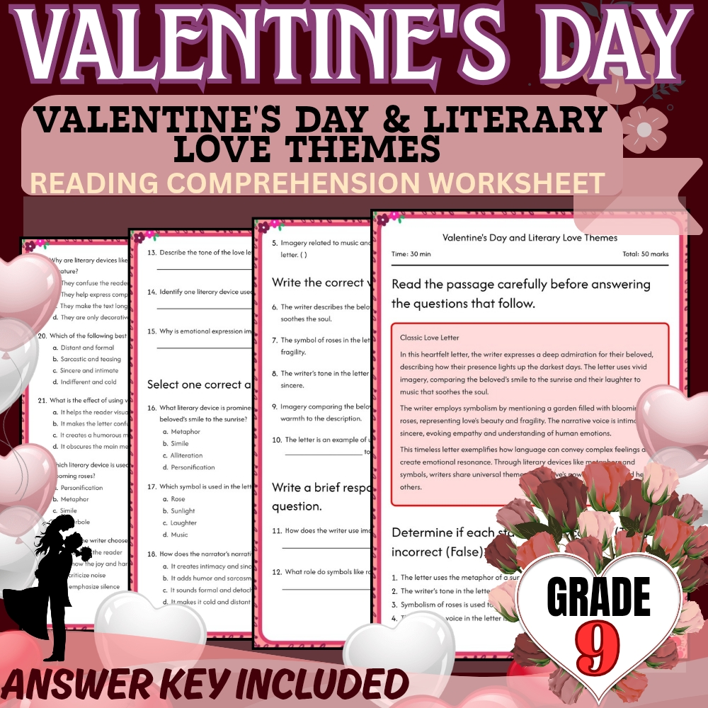 Grade 9 Holiday Unit | Valentine’s Day Worksheets  (Answer Keys Included) — included worksheet 2