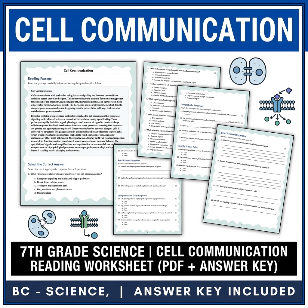 7th Grade Science | Cell Communication Reading Worksheet (PDF + Answer Key)