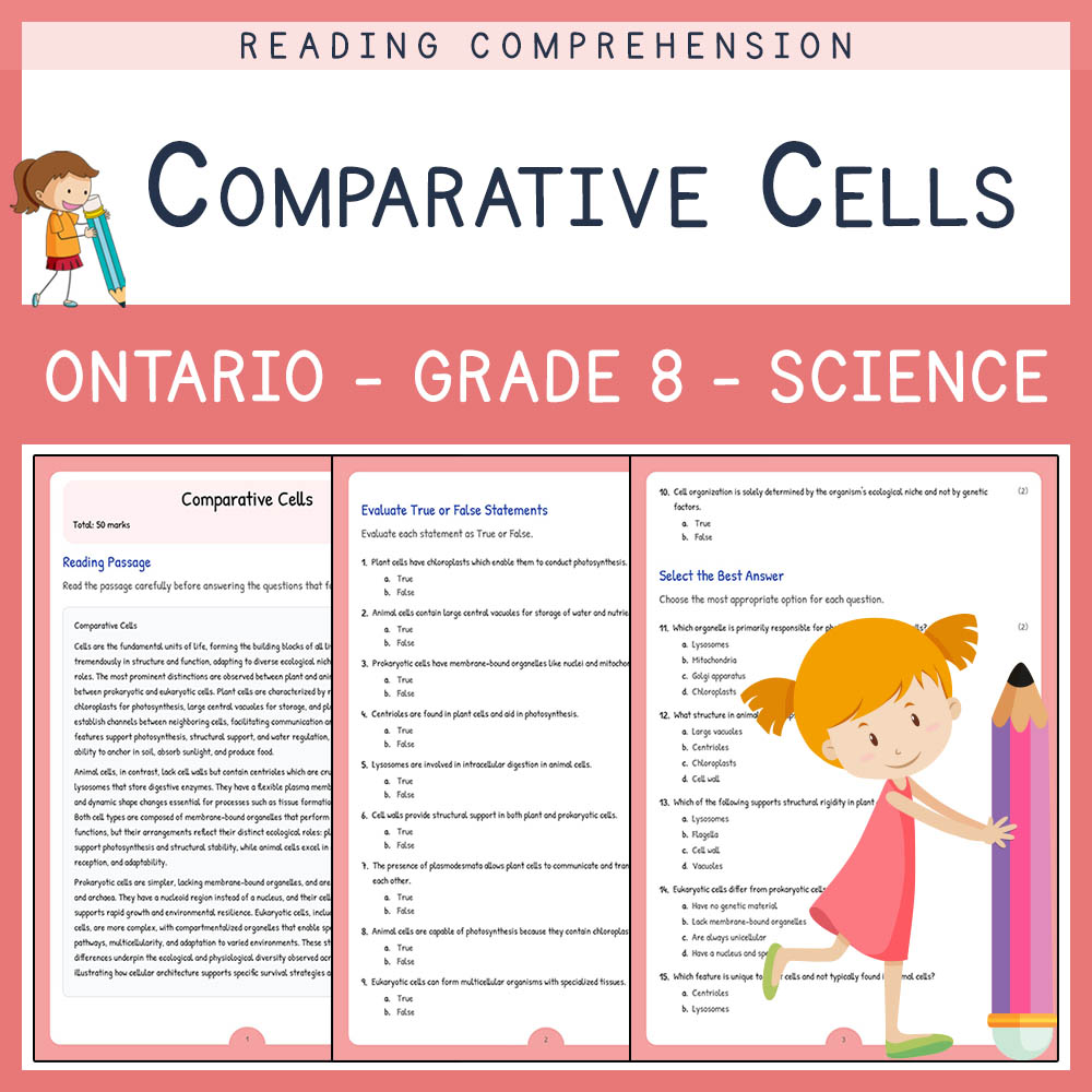 Grade 8 Science worksheet elena worksheet — Grade 8 Science | Comparative Cells Worksheet Elena | Ontario Standards — page 1